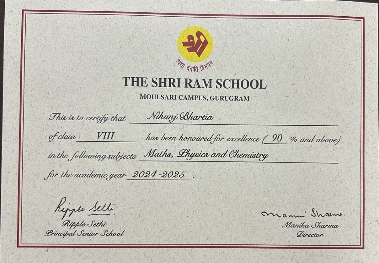 CV Raman Award Certificate