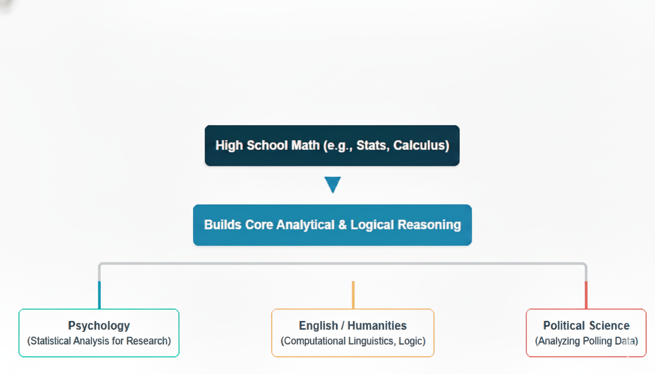A flowchart relating high school math to different fields psychology, english and political science.