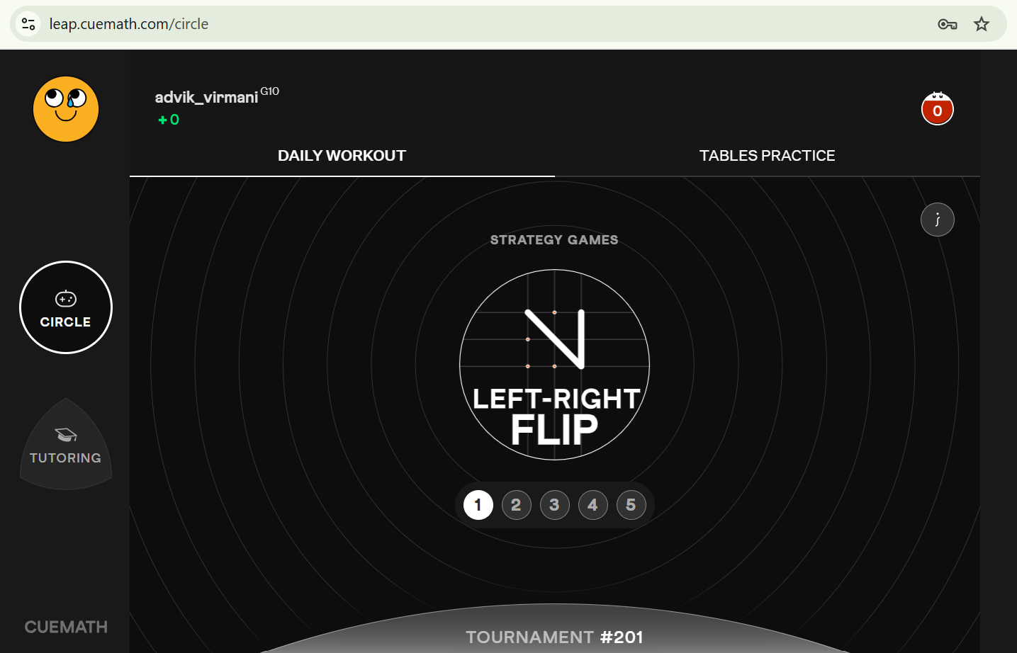 Screenshot of Cuemath circle app where each student can play fun and interactive strategy games.