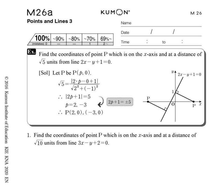 A sample of Kumon worksheet showing a problem on math
