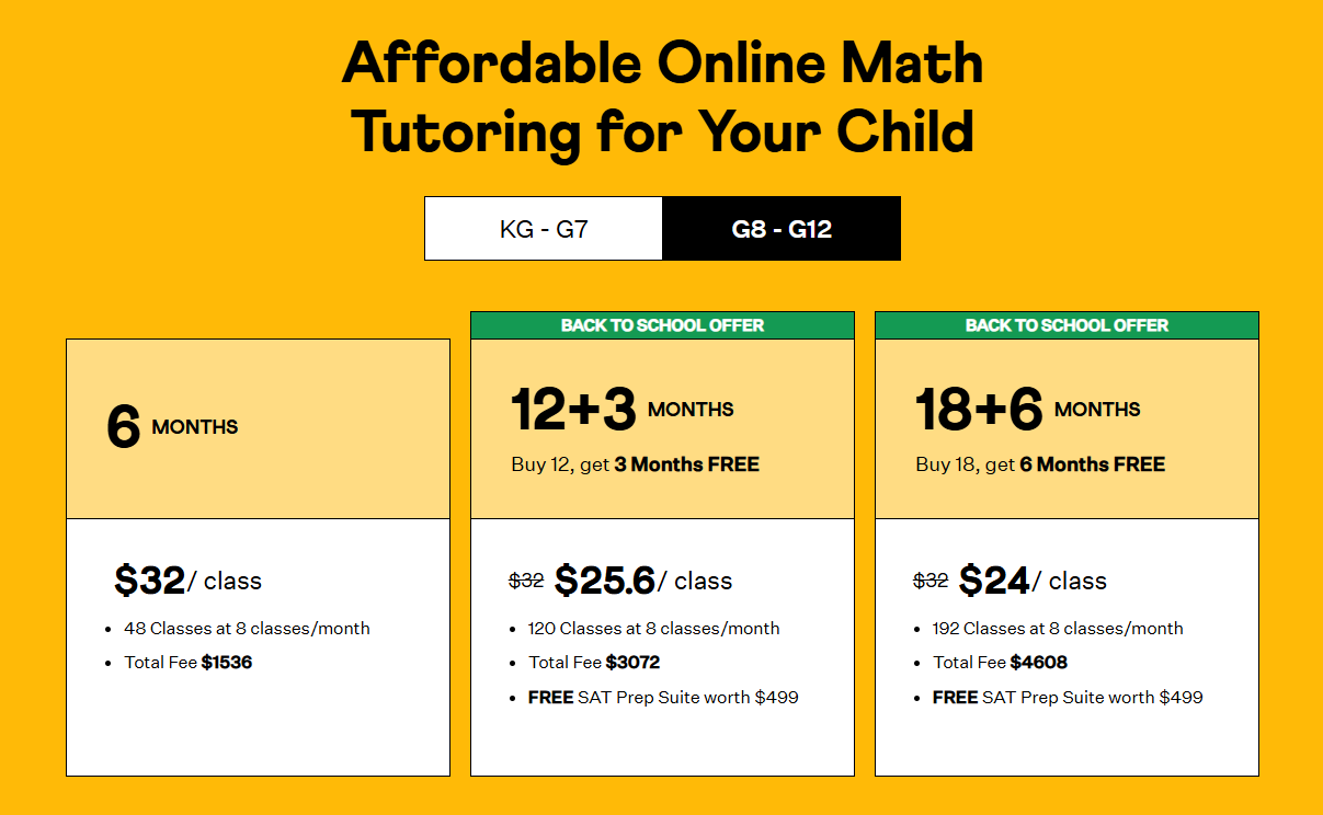 Screenshot of Cuemath Pricing Plans