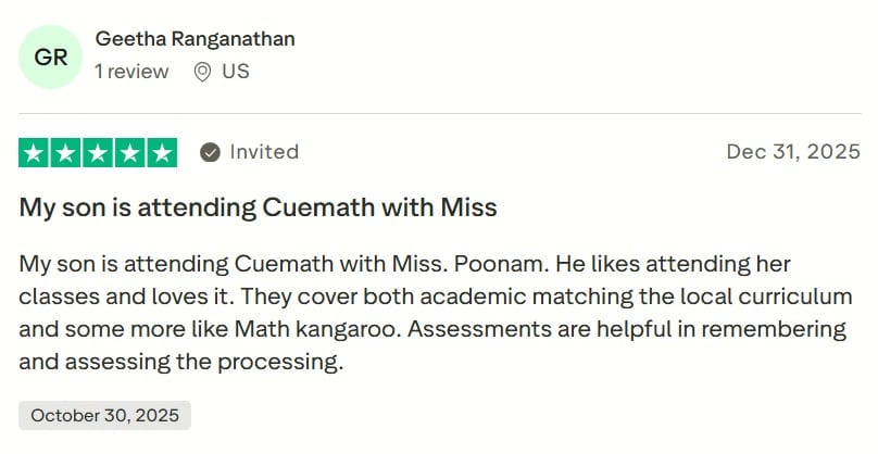 Screenshot of Cuemath review about the adaptive curriculum on Trustpilot
