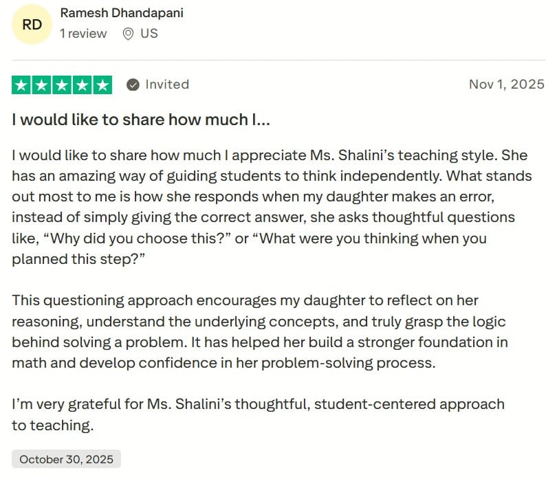 Screenshot of Cuemath review about building conceptual understanding on Trustpilot