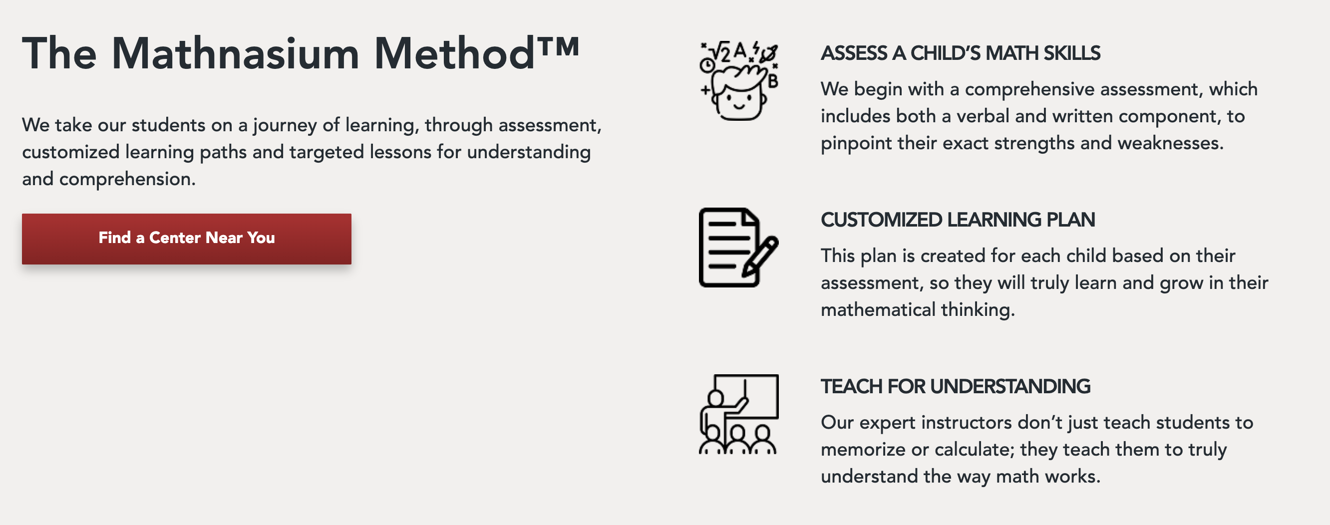 Screenshot of mathnasium website showing its curriculum.