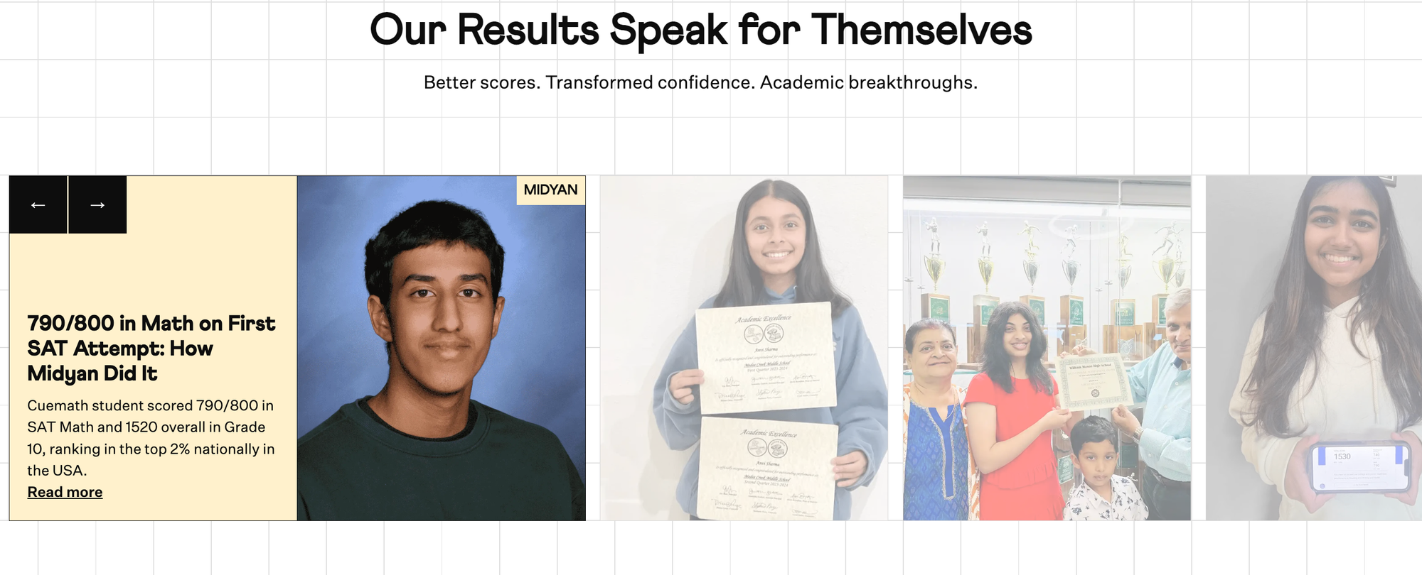 Cuemath Students who have done well in High School & SAT