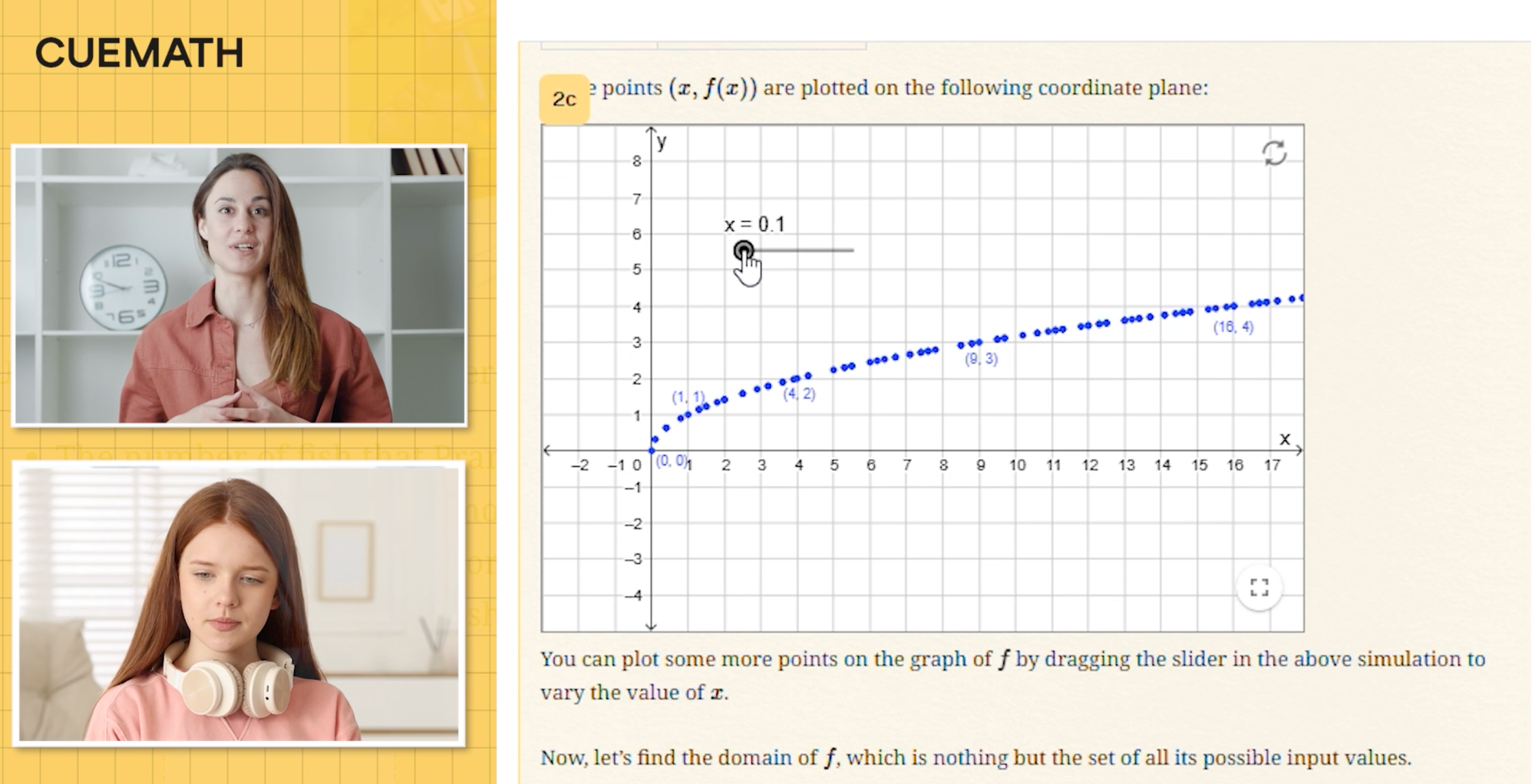 A US high school student working through a math problem one-on-one with a Cuemath tutor on a shared whiteboard.