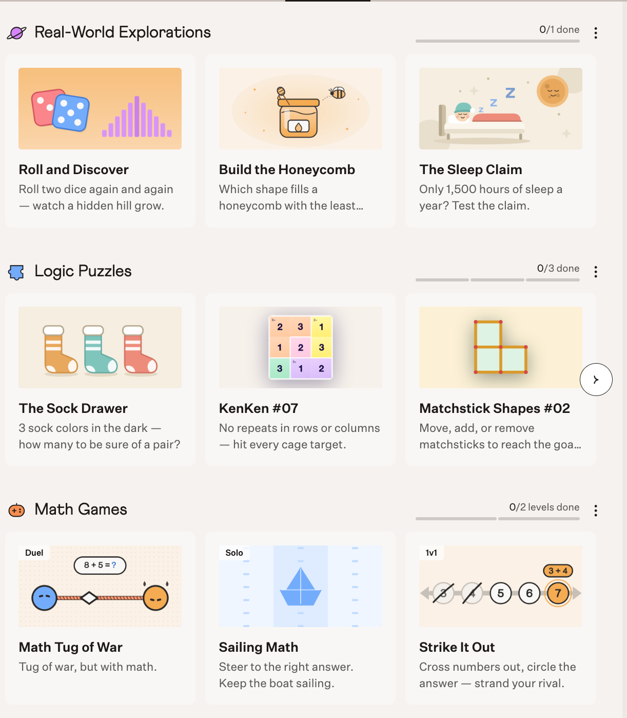 Strategy games, puzzles, and real-world challenges in Cuemath App.