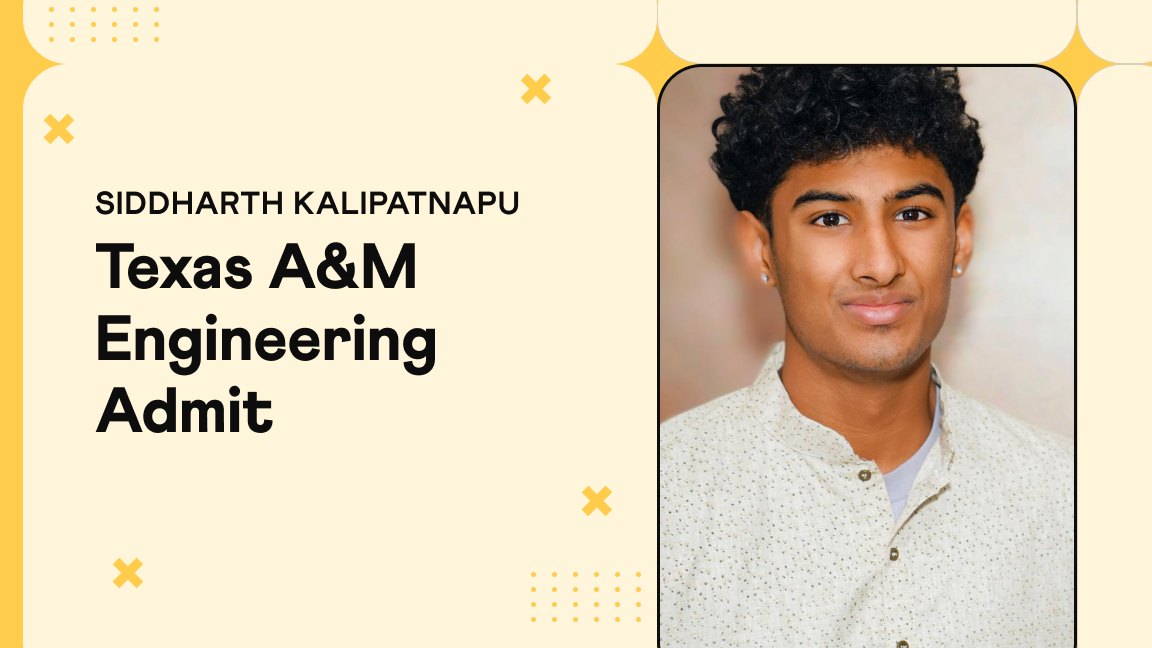 Siddharth Kalipatnapu, Grade 12 student admitted to Texas A&M University's College of Engineering, Cuemath