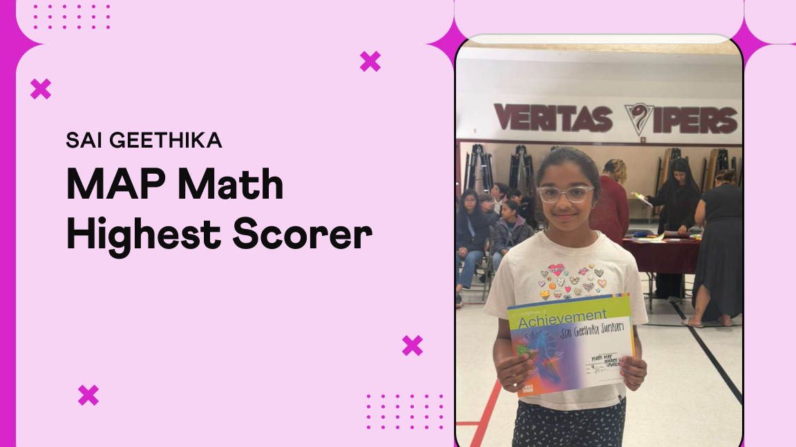 Sai Geethika, Grade 4 student with MAP math Highest Scorer recognition, Cuemath