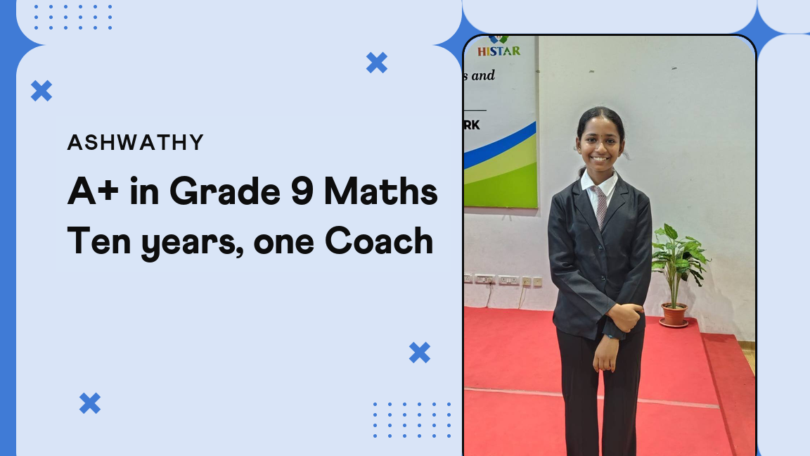 Ashwathy Thangaraj, Grade 9 Cuemath student in India, A+ in her annual mathematics exam