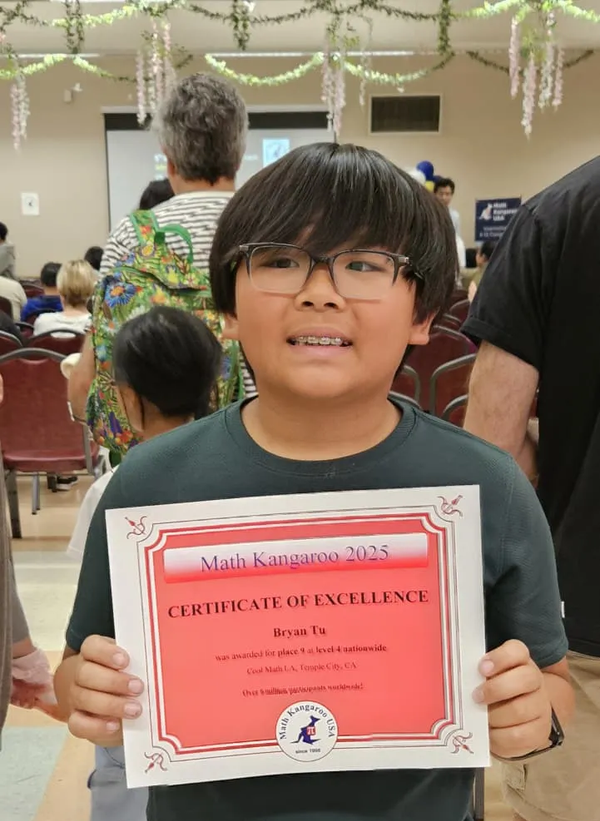 Bryan Tu’s Math Feat: 5th Grader Among Top 10 in the Nation from 6 Million Competitors