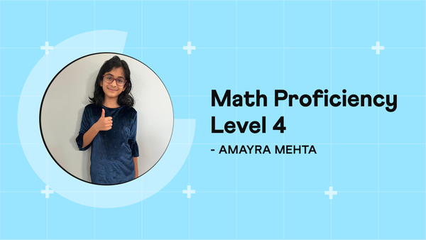 Amayra Mehta, Grade 4 student with Developing to Excelling math report card improvement, Cuemath