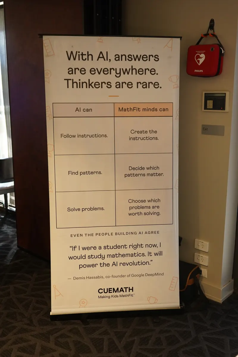 A standee comparing what AI does with what humans do